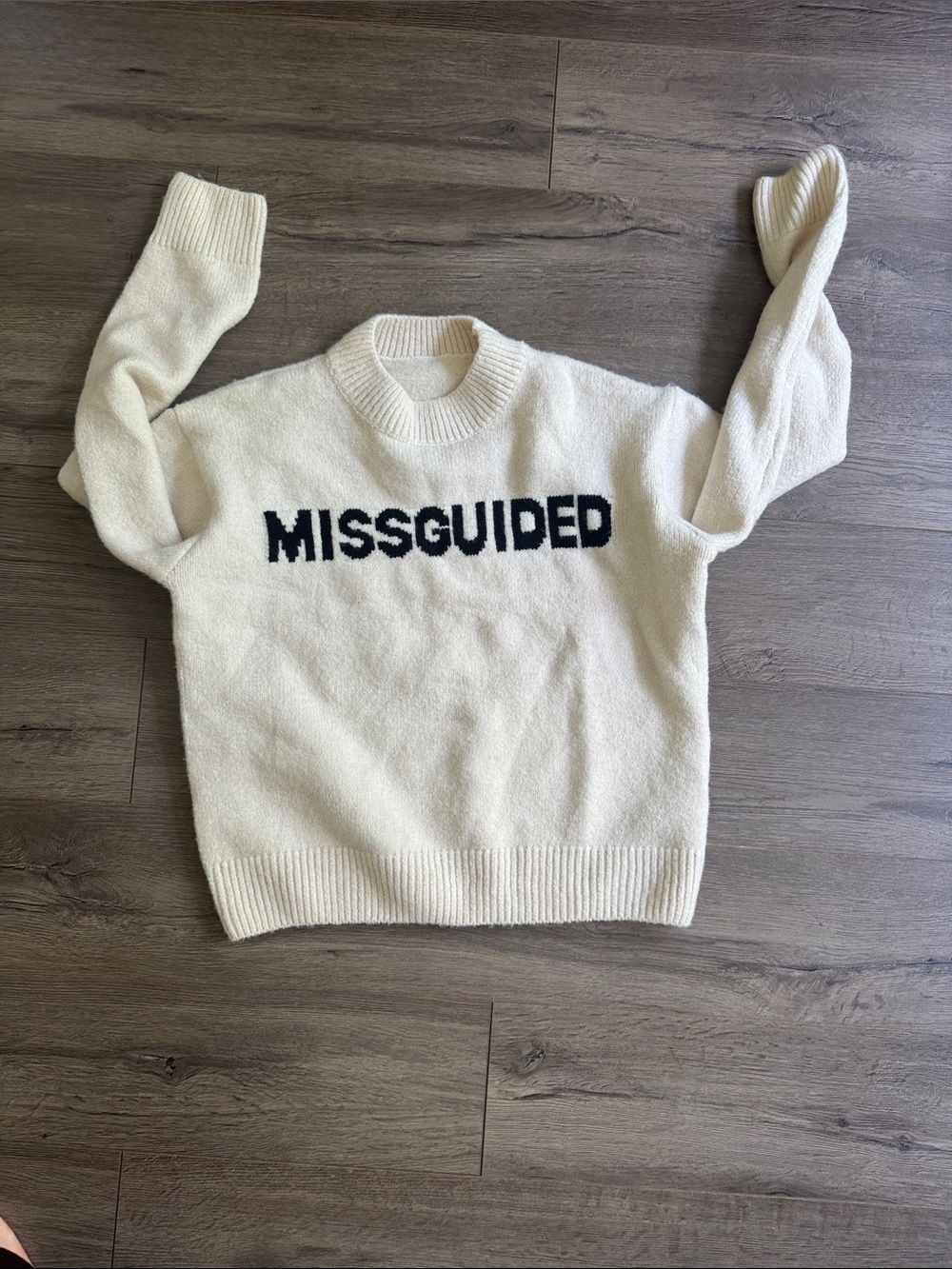 Missguided Cream Crewneck Sweater with Black Logo